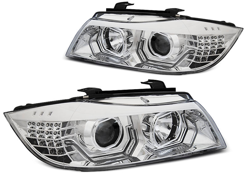 Tuning-Tec 3D LED Angel Eyes Scheinwerfer für BMW 3er E90/E91 05-08 chrom mit LED Blinker