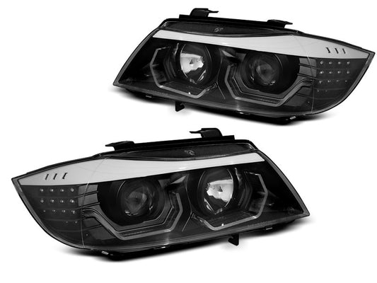 Tuning-Tec 3D LED Angel Eyes Scheinwerfer für BMW 3er E90/E91 05-08 schwarz mit LED Blinker