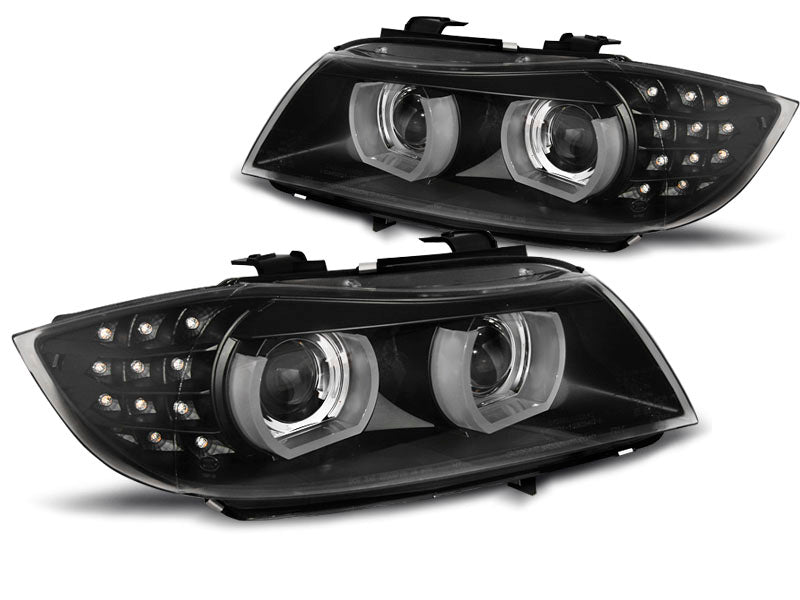 Tuning-Tec 3D LED Tagfahrlicht Angel Eyes Scheinwerfer für BMW 3er E90/E91 LCI 09-11 schwarz