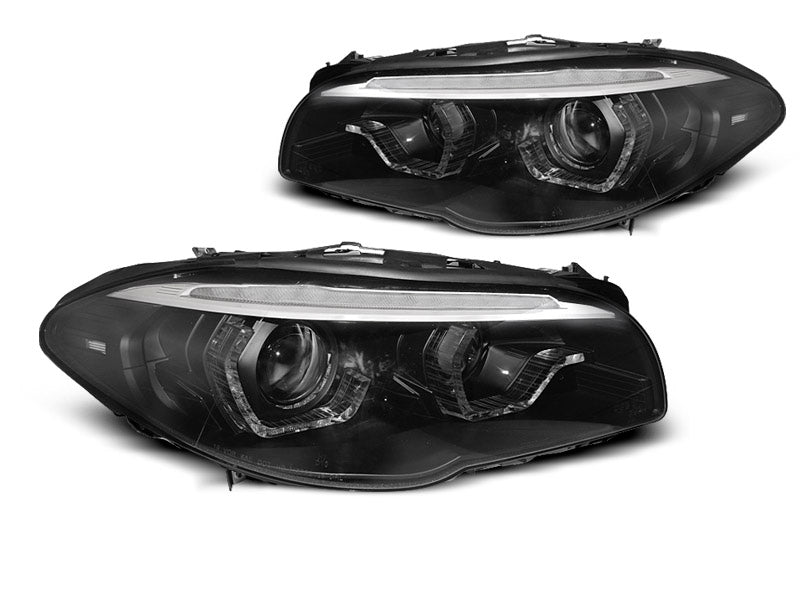 Tuning-Tec Xenon LED Tagfahrlicht Angel Eyes Scheinwerfer für BMW 5er F10/F11 10-13 schwarz mit dynamischem LED Blinker