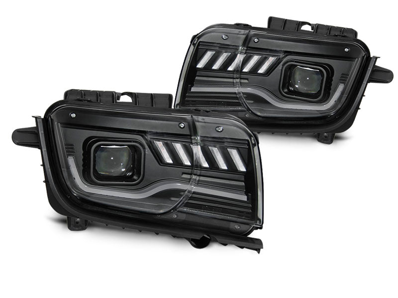 Tuning-Tec LED Tagfahrlicht Scheinwerfer für Chevrolet Camaro 09-13 schwarz mit dynamischem Blinker