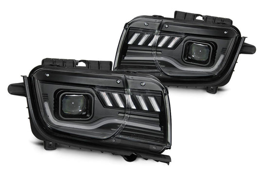 Tuning-Tec LED Tagfahrlicht Scheinwerfer für Chevrolet Camaro 09-13 schwarz mit dynamischem Blinker