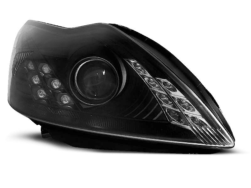 Tuning-Tec LED Tagfahrlicht Scheinwerfer für Ford Focus MK2 08-10 schwarz mit LED Blinker