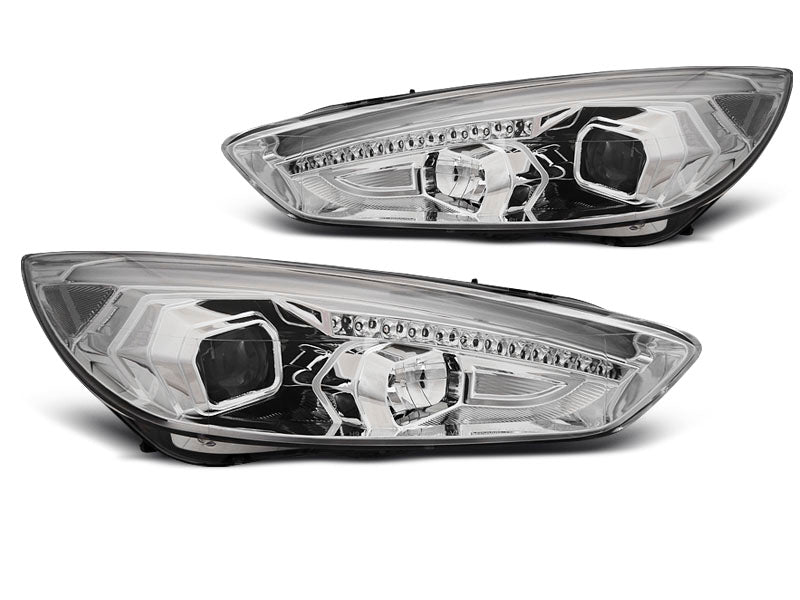 Tuning-Tec LED Tagfahrlicht Scheinwerfer für Ford Focus MK3 Facelift 14-18 chrom mit dynamischem LED Blinker