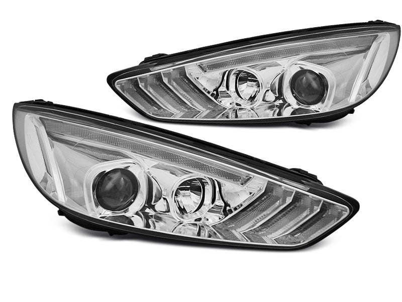 Tuning-Tec LED Tagfahrlicht Scheinwerfer für Ford Focus MK3 Facelift 14-18 chrom mit dynamischem LED Blinker