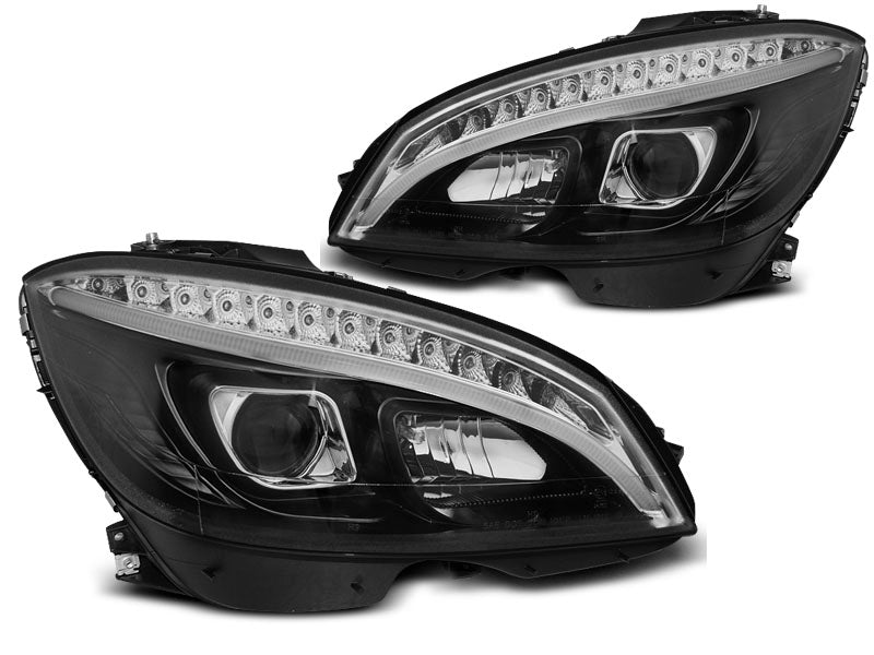 Tuning-Tec LED Tagfahrlicht Scheinwerfer für Mercedes Benz C-Klasse W204 07-10 schwarz