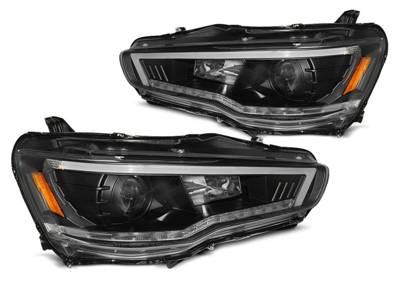 Tuning-Tec LED Tagfahrlicht Scheinwerfer für Mitsubishi Lancer VIII 08-16 schwarz mit dynamischem LED Blinker
