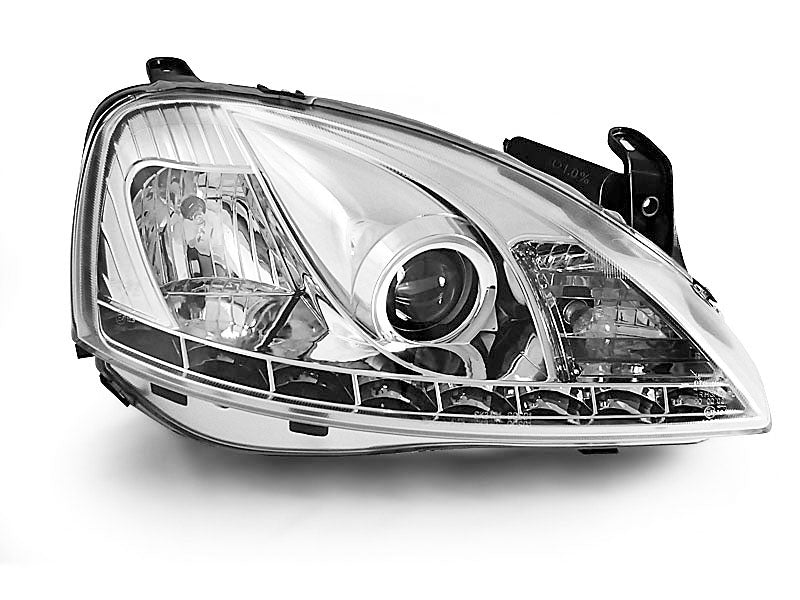 Tuning-Tec LED Tagfahrlicht Scheinwerfer für Opel Corsa C 00-06 chrom