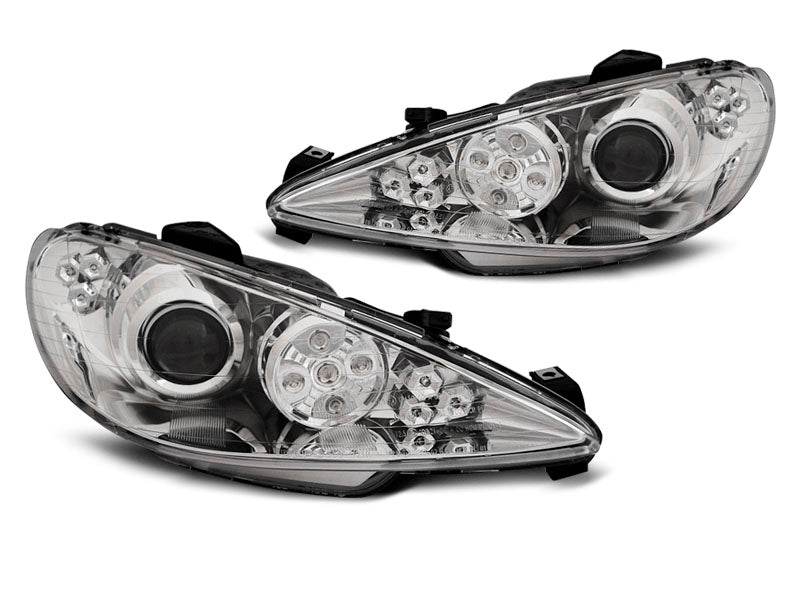 Tuning-Tec LED Angel Eyes Scheinwerfer für Peugeot 206 02-14 chrom mit LED Blinker