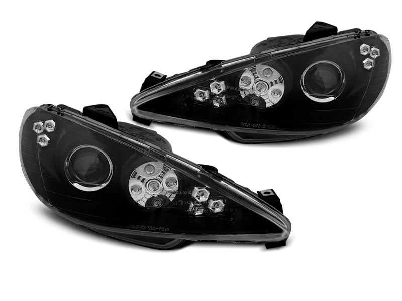 Tuning-Tec LED Angel Eyes Scheinwerfer für Peugeot 206 02-14 schwarz mit LED Blinker