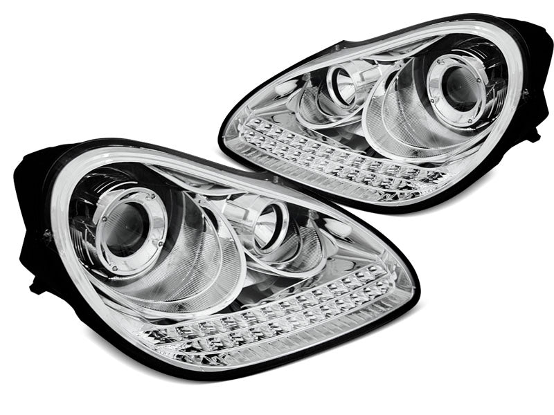 Tuning-Tec Xenon LED Tagfahrlicht Scheinwerfer für Porsche Cayenne 955 02-06 chrom mit LED Blinker