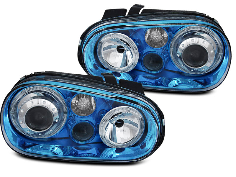 Tuning-Tec Angel Eyes Scheinwerfer für VW Golf 4 97-03 "Mirrorblue" mit NSW