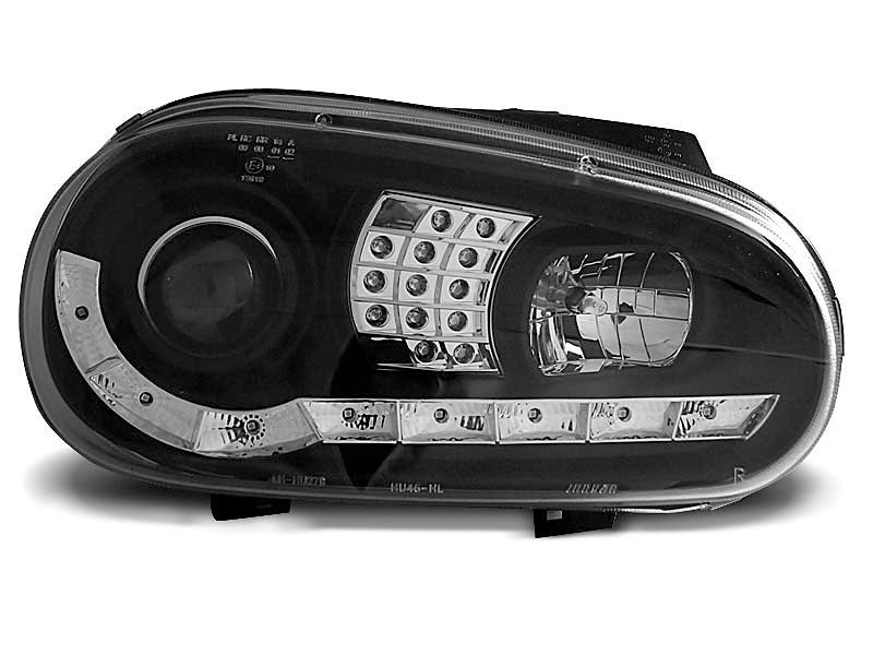 Tuning-Tec LED Tagfahrlicht Scheinwerfer für VW Golf 4 97-03 schwarz mit LED Blinker