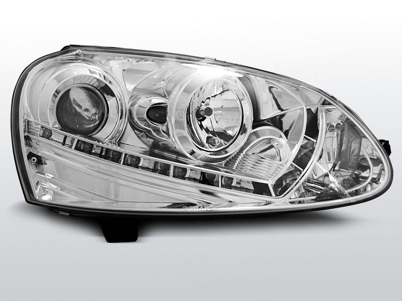Tuning-Tec Xenon LED Tagfahrlicht Scheinwerfer für VW Golf 5 03-09 chrom