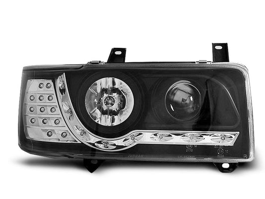Tuning-Tec LED Tagfahrlicht Scheinwerfer für VW T4 90-03 (kurzer Vorderwagen) schwarz mit LED Blinker