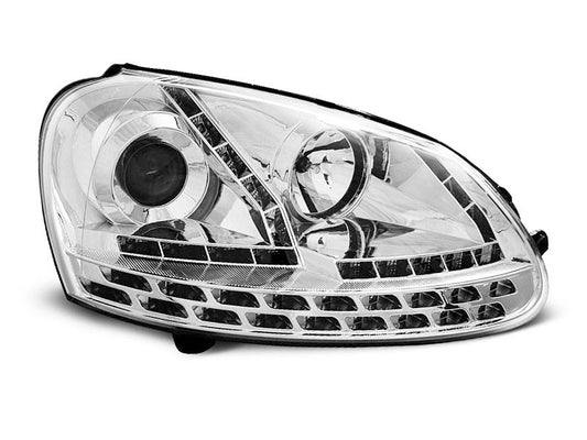 Tuning-Tec LED Tagfahrlicht Scheinwerfer für VW Golf 5 03-09 chrom mit LED Blinker