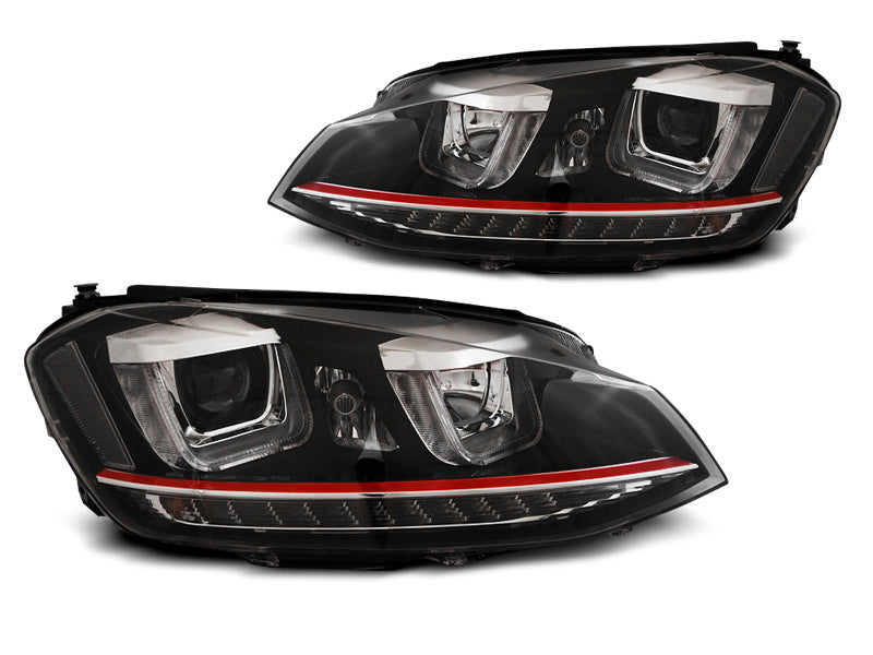 Tuning-Tec LED Tagfahrlicht Scheinwerfer für VW Golf 7 12-17 schwarz / rot mit dynamischem LED Blinker