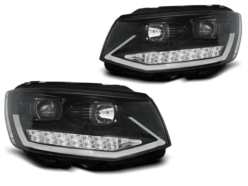 Tuning-Tec LED Tagfahrlicht Scheinwerfer für VW T6 15-19 schwarz mit LED Blinker