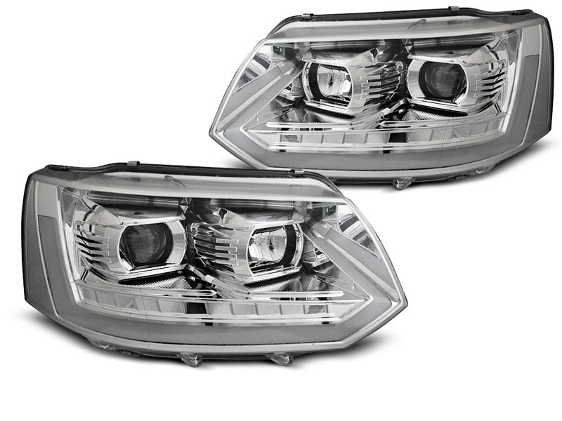 Tuning-Tec LED Tagfahrlicht Scheinwerfer für VW T5 GP (Facelift) 10-15 chrom mit dynamischem LED Blinker