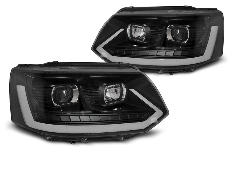 Tuning-Tec LED Tagfahrlicht Scheinwerfer für VW T5 GP (Facelift) 10-15 schwarz mit dynamischem LED Blinker