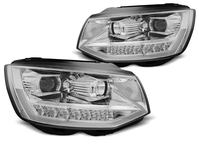 Tuning-Tec LED Tagfahrlicht Scheinwerfer für VW T6 15-19 chrom mit dynamischem Blinker