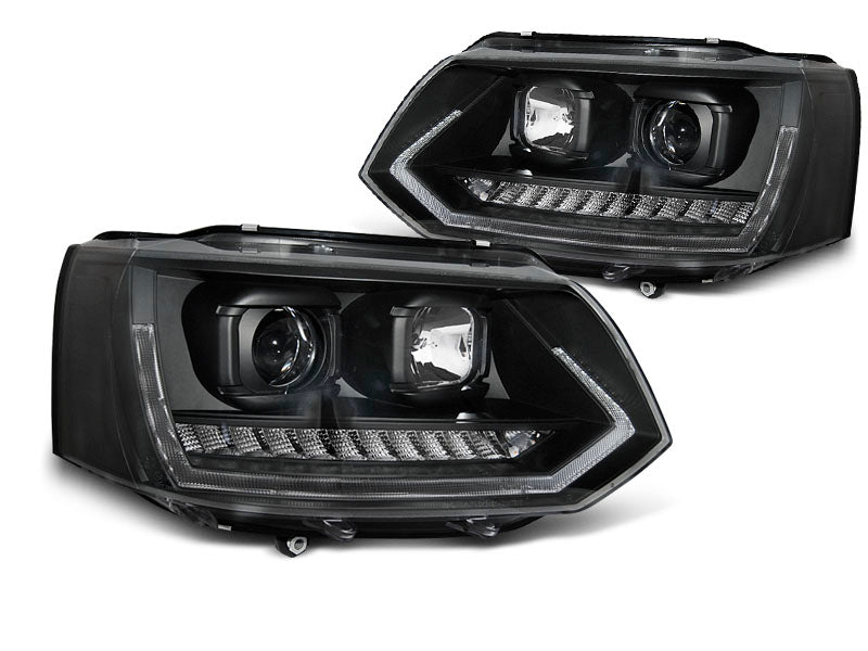 Tuning-Tec LED Tagfahrlicht Scheinwerfer für VW T5 GP (Facelift) 10-15 schwarz mit dynamischem LED Blinker