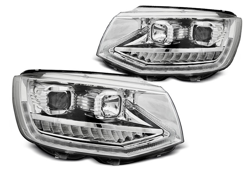 Tuning-Tec LED Tagfahrlicht Scheinwerfer für VW T6 15-19 chrom mit dynamischem LED Blinker