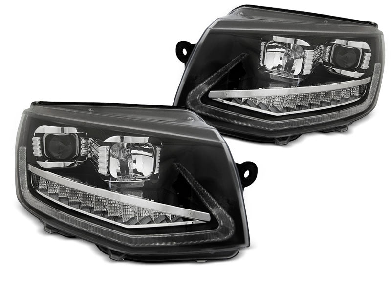 Tuning-Tec LED Tagfahrlicht Scheinwerfer für VW T6 15-19 schwarz mit dynamischem LED Blinker