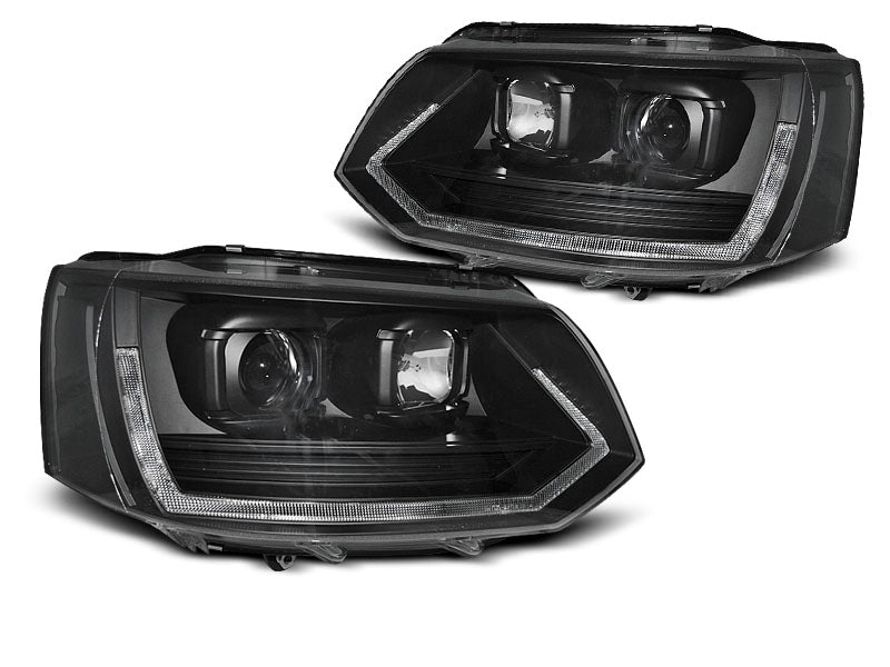 Tuning-Tec LED Tagfahrlicht Scheinwerfer für VW T5 GP (Facelift) 10-15 schwarz im T6 mit dynamischem LED Blinker