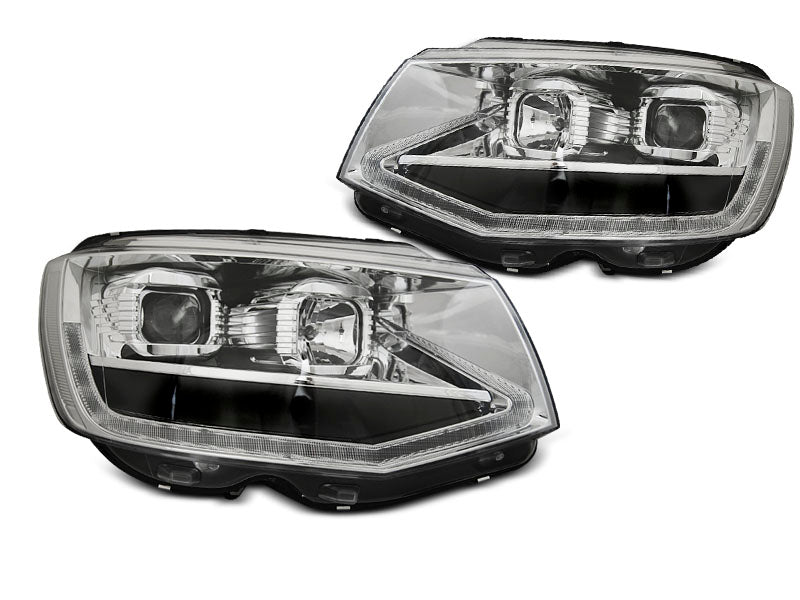 Tuning-Tec LED Tagfahrlicht Scheinwerfer für VW T6 15-19 chrom mit dynamischem LED Blinker