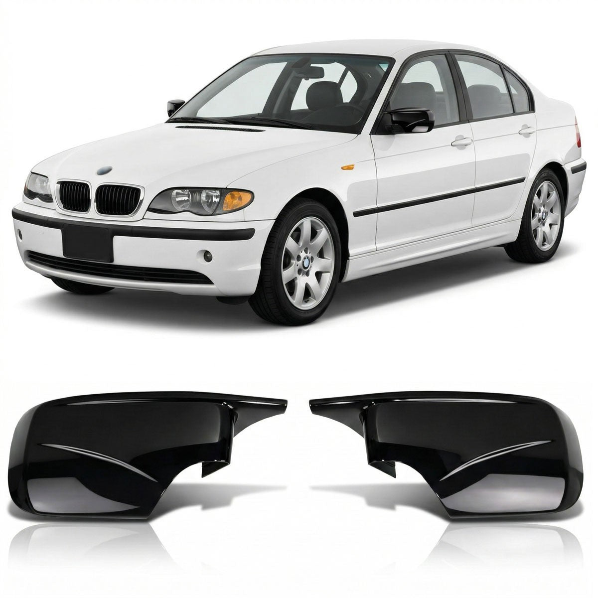 Hochglanz Schwarz Spiegelabdeckungen passend für BMW 3er E46 1997-2004