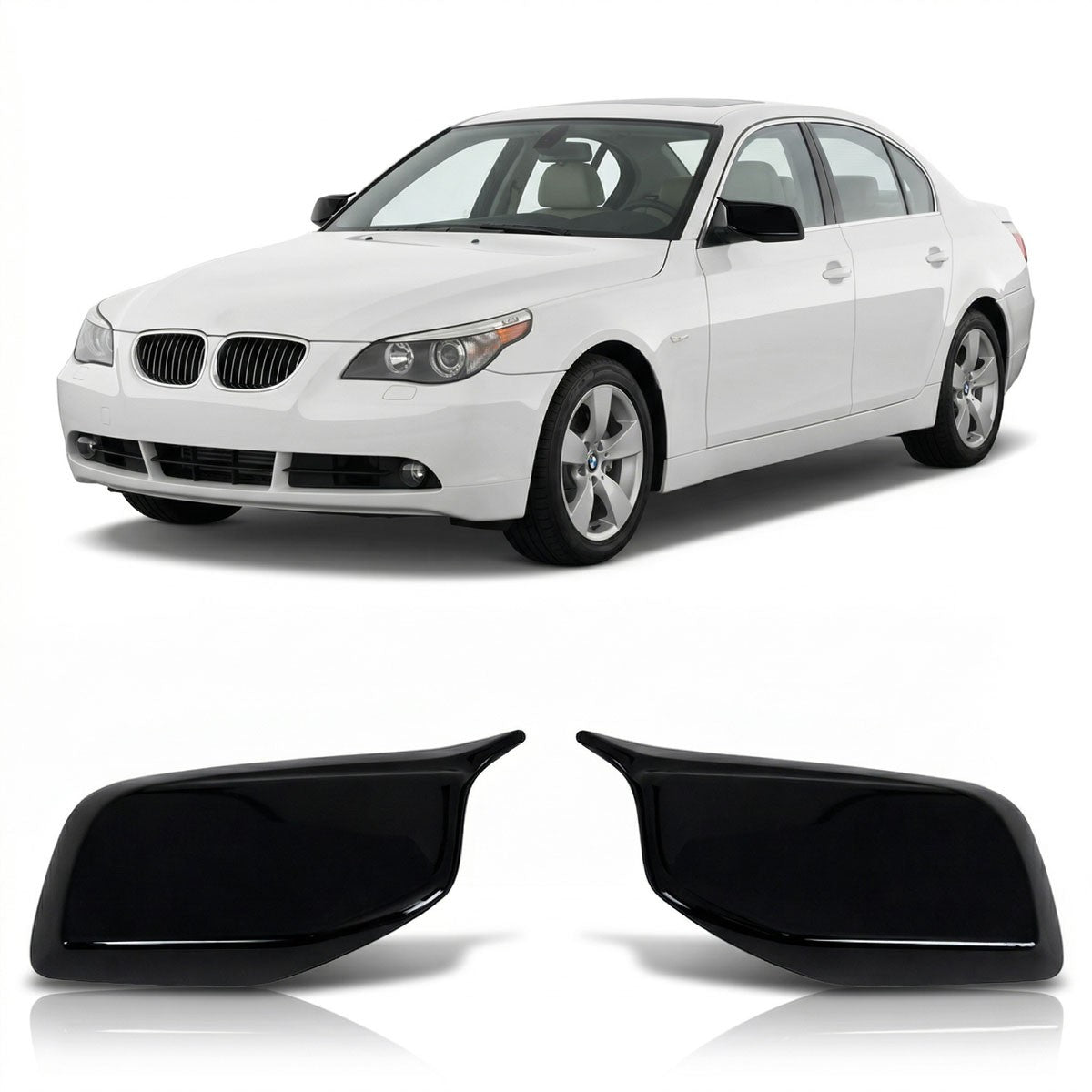 Hochglanz Schwarz Spiegelabdeckungen passend für BMW 5er E60 E61 2004-2007