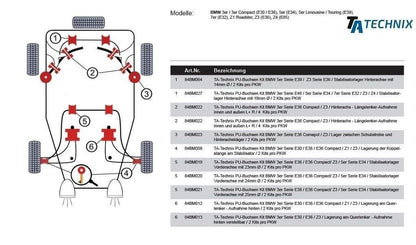TA Technix PU-​Buchsen passend für BMW 3er Serie E36 / E36 Compact/ Z3 / 5er Serie E34 / Stabilisatorlager Vorderachse mit...