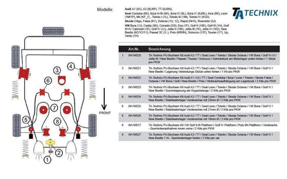 TA Technix PU-​Buchsen passend für VW Golf II-​III Plattform / Golf IV Plattform / Polo 9N Plattform / Vorderachs - Querle...