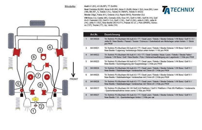 TA Technix PU-​Buchsen passend für Audi A3 / TT / Seat Leon / Toledo / Skoda Octavia / VW Bora / Golf IV / New Beetle / Vo...