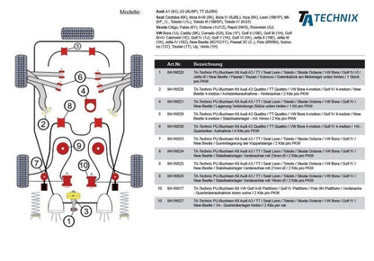 TA Technix PU-​Buchsen passend für Audi A3 Quattro / TT Quattro / VW Bora 4-​motion / Golf IV 4-​motion / New Beetle 4-​mo...