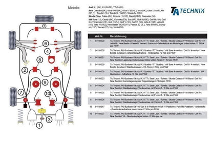 TA Technix PU-​Buchsen passend für Audi A3 Quattro / TT Quattro / VW Bora 4-​motion / Golf IV 4-​motion / New Beetle 4-​mo...