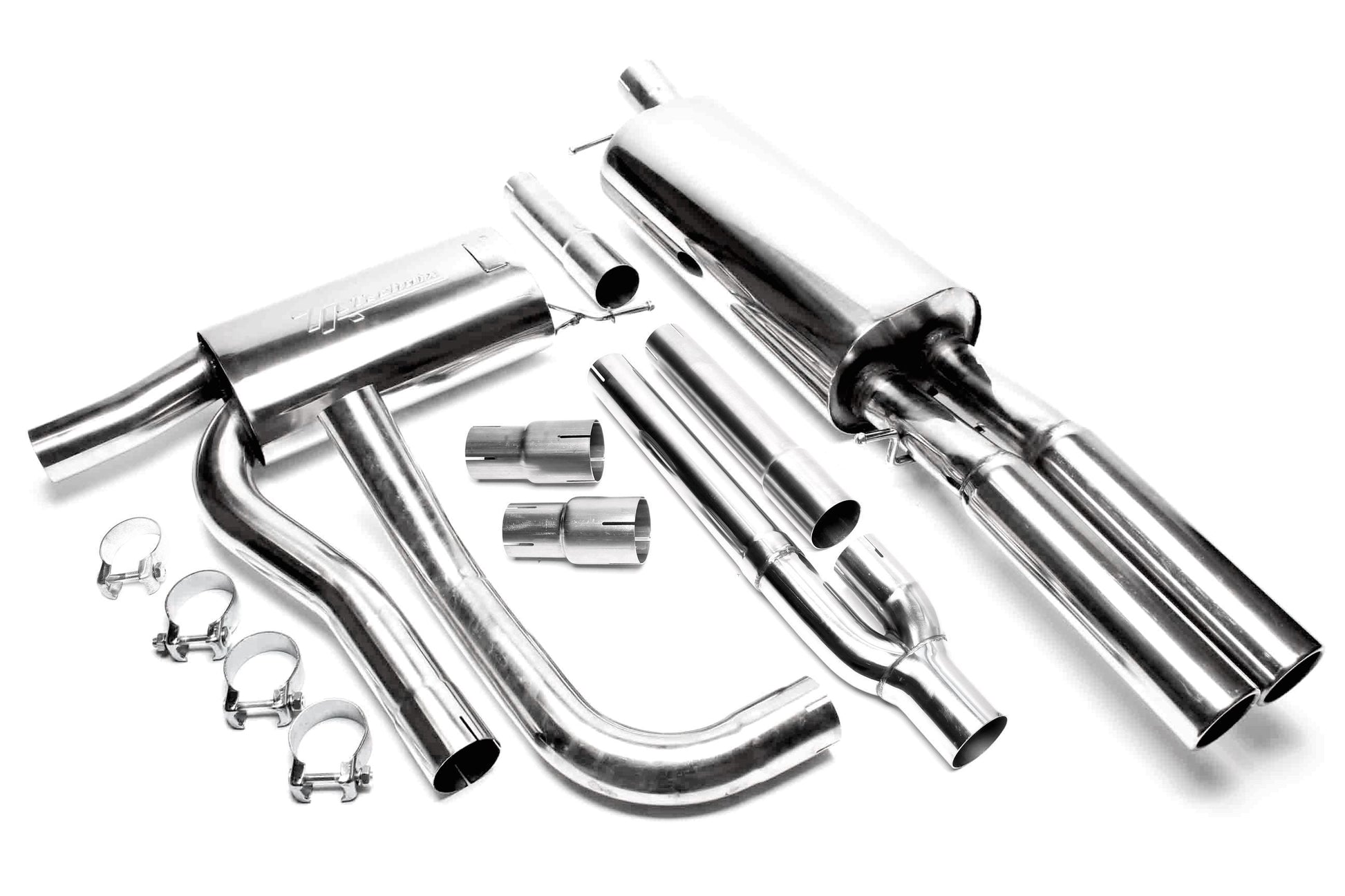 TA Technix Edelstahlanlage 2x76mm rund/gebördelt passend für Audi A4 Limousine, -​Avant, Typ B5