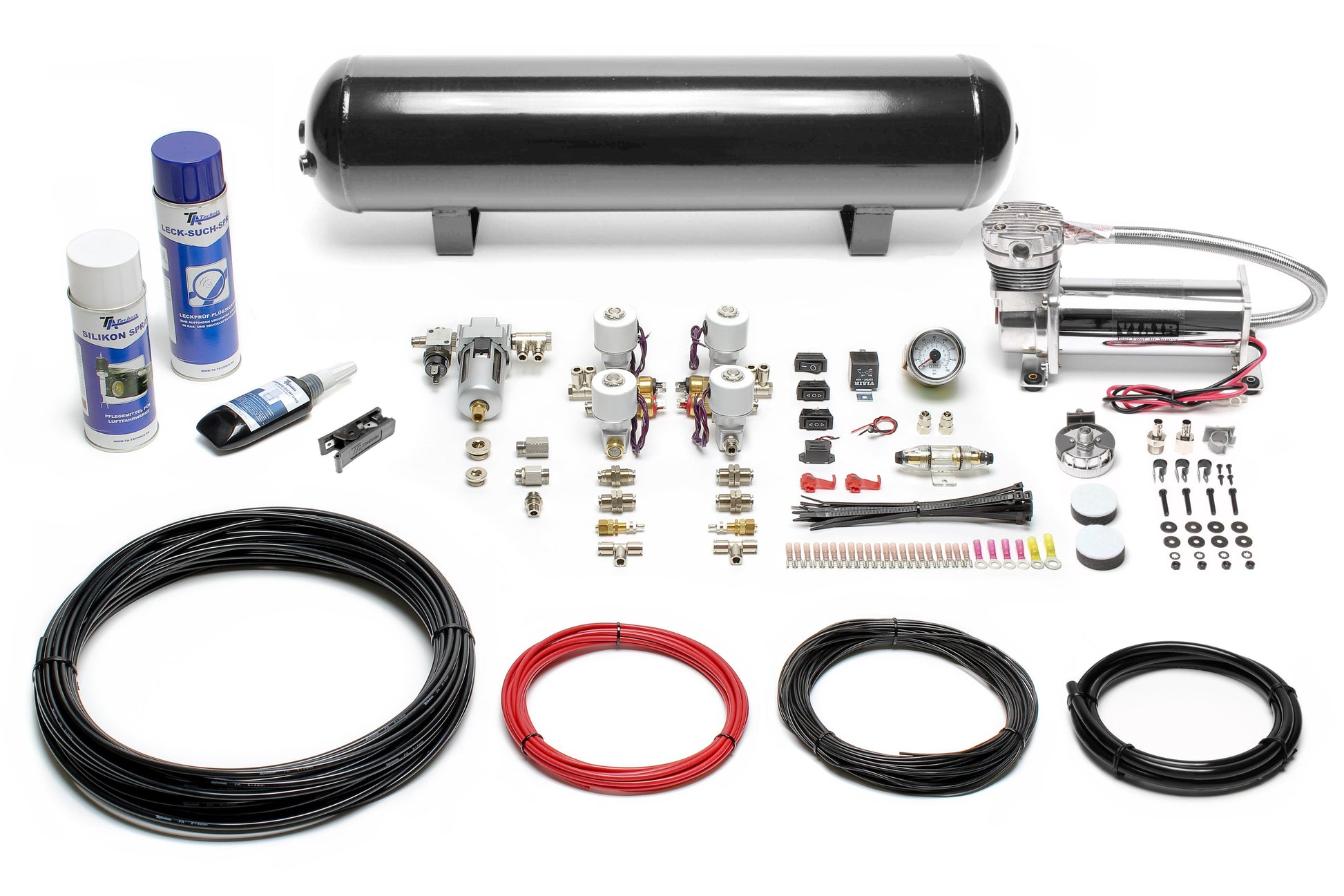 TA Technix Lufterzeugungskit 480er Viair Kompressor / 19L Schwarzer Tank / Anzeige Weiß / Schlauch Schwarz