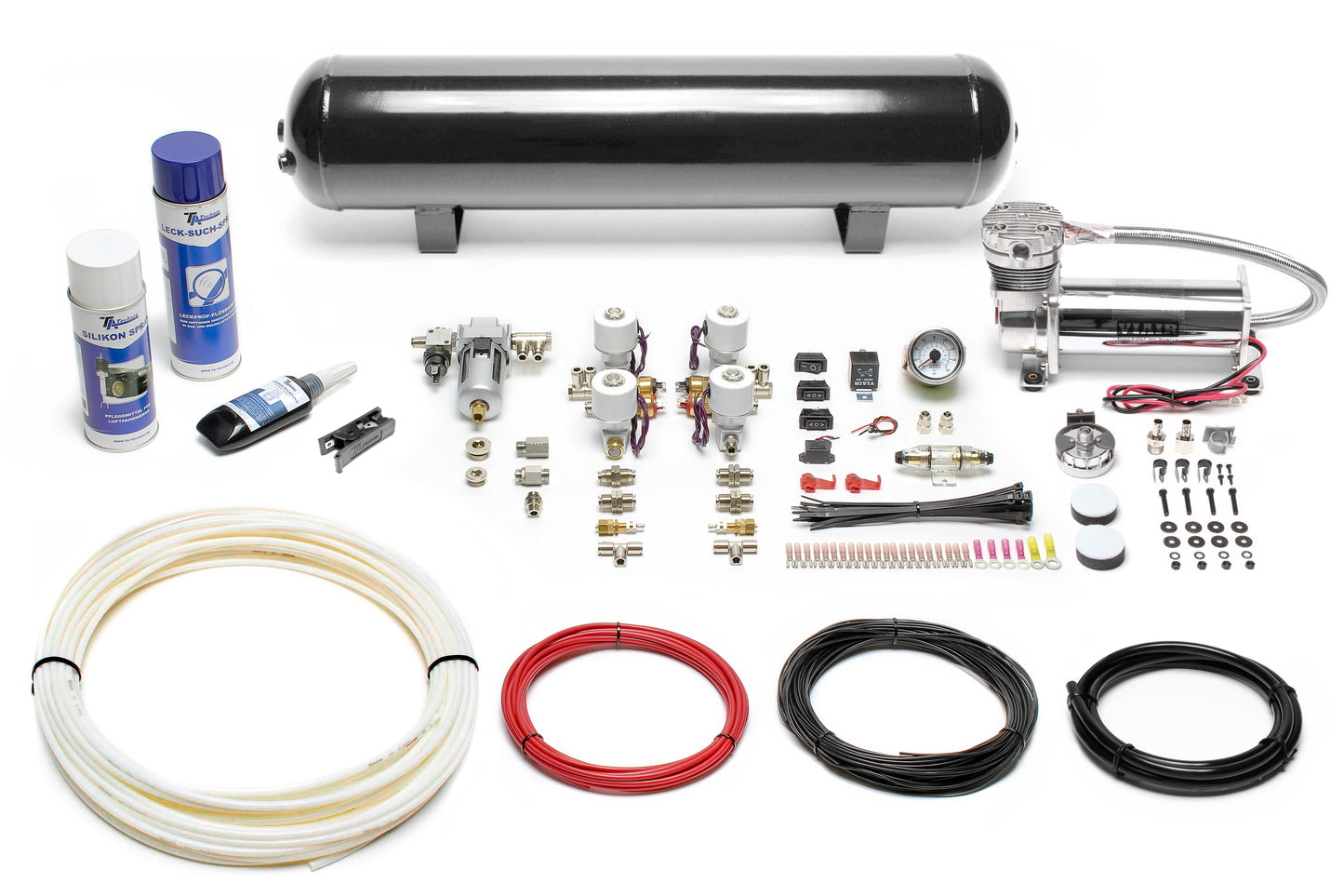 TA Technix Lufterzeugungskit 480er Viair Kompressor / 19L Schwarzer Tank / Anzeige Weiß / Schlauch Weiß