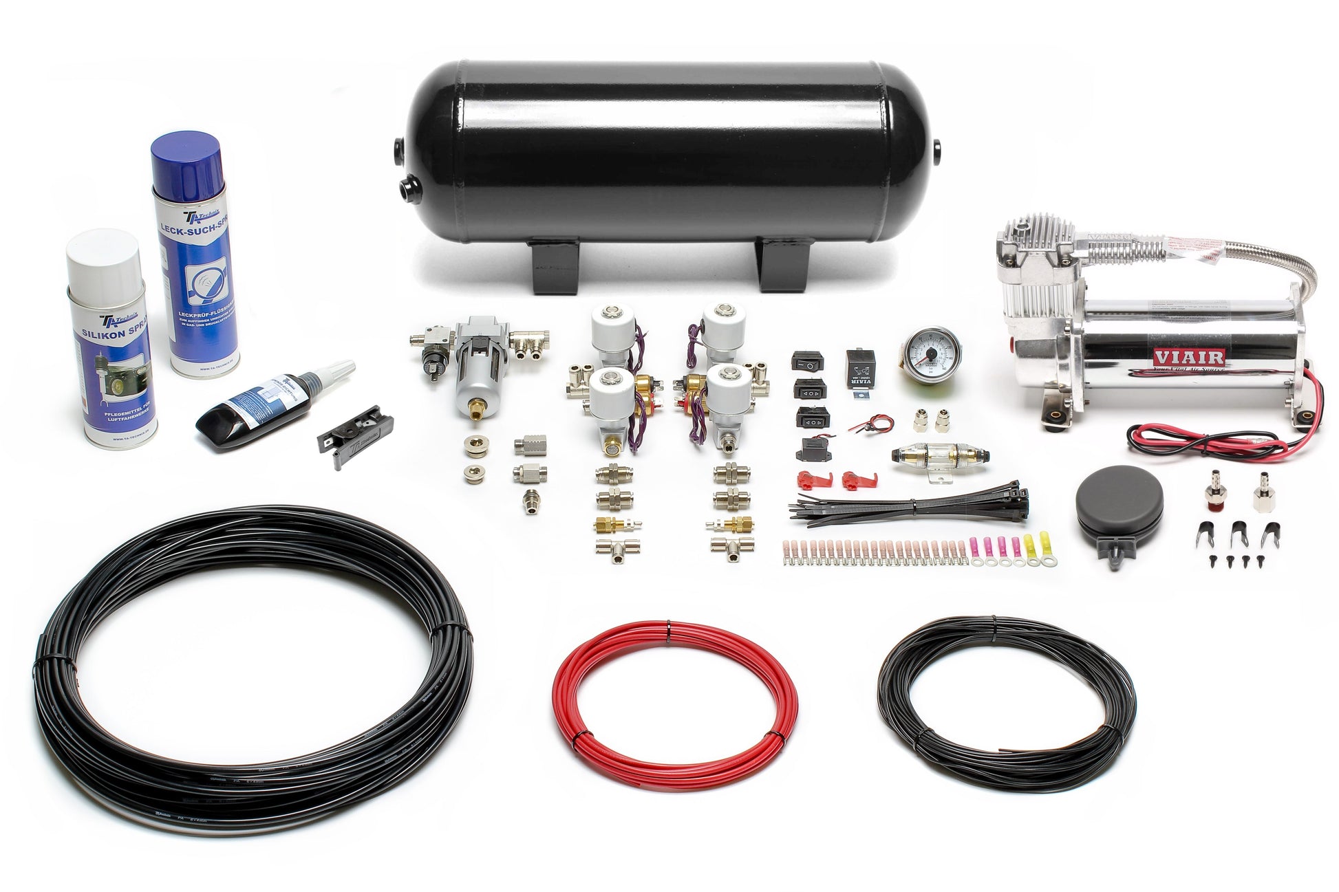 TA Technix Lufterzeugungskit 444er Viair Kompressor / 11,5L Schwarzer Tank / Anzeige Weiß / Schlauch Schwarz