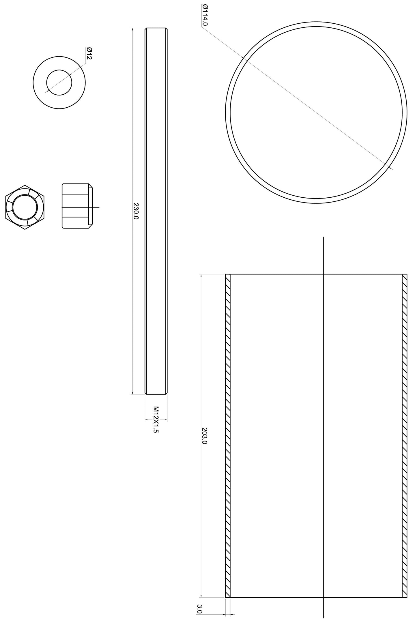 TA Technix universelles 8" Adapterrohr+Gewindestange, " bolt in sytem" , Verlängerung für LFUN016