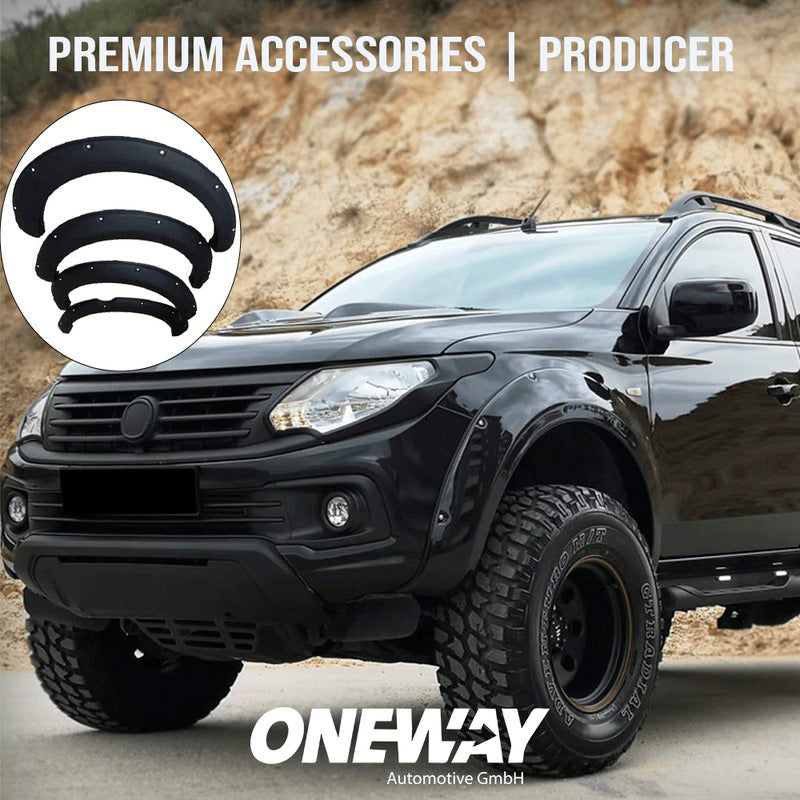 Oneway Satz Kotflügelverbreiterungen passend für Mitsubishi L200 Triton 5 2015-2019 & Fiat Fullback 2015-2019 - Mattschwarz