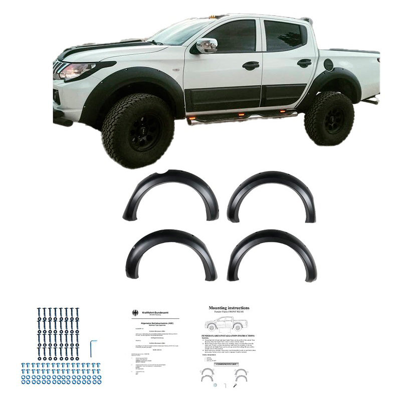 Oneway Satz Kotflügelverbreiterungen passend für Mitsubishi L200 Triton 5 2015-2019 & Fiat Fullback 2015-2019 - Mattschwarz