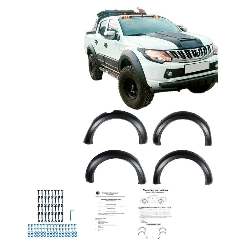 Oneway Satz Kotflügelverbreiterungen passend für Mitsubishi L200 Triton 5 2015-2019 & Fiat Fullback 2015-2019 - Mattschwarz