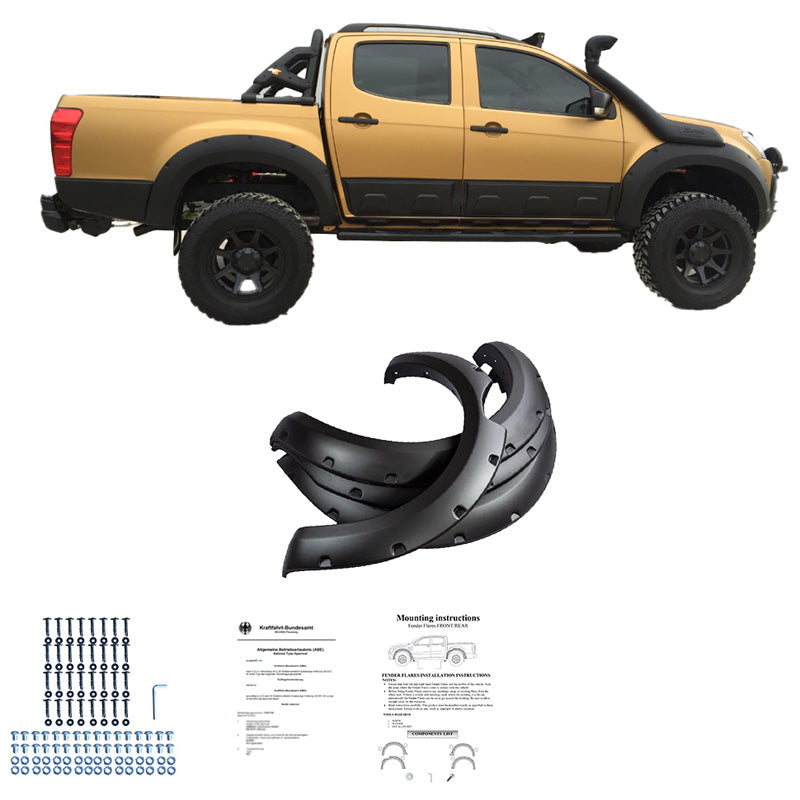 Oneway Satz Kotflügelverbreiterungen Passend für Isuzu D-Max II 2012-2019 - Mattschwarz