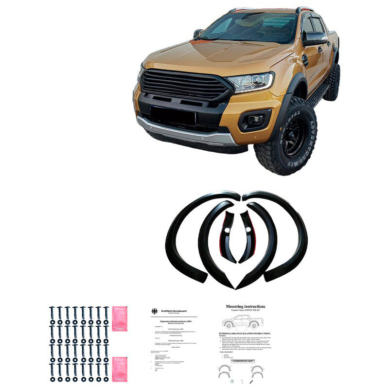 Oneway Satz Kotflügelverbreiterungen passend für Ford Ranger T8 2019-2022 (mit Klebeband) - Mattschwarz