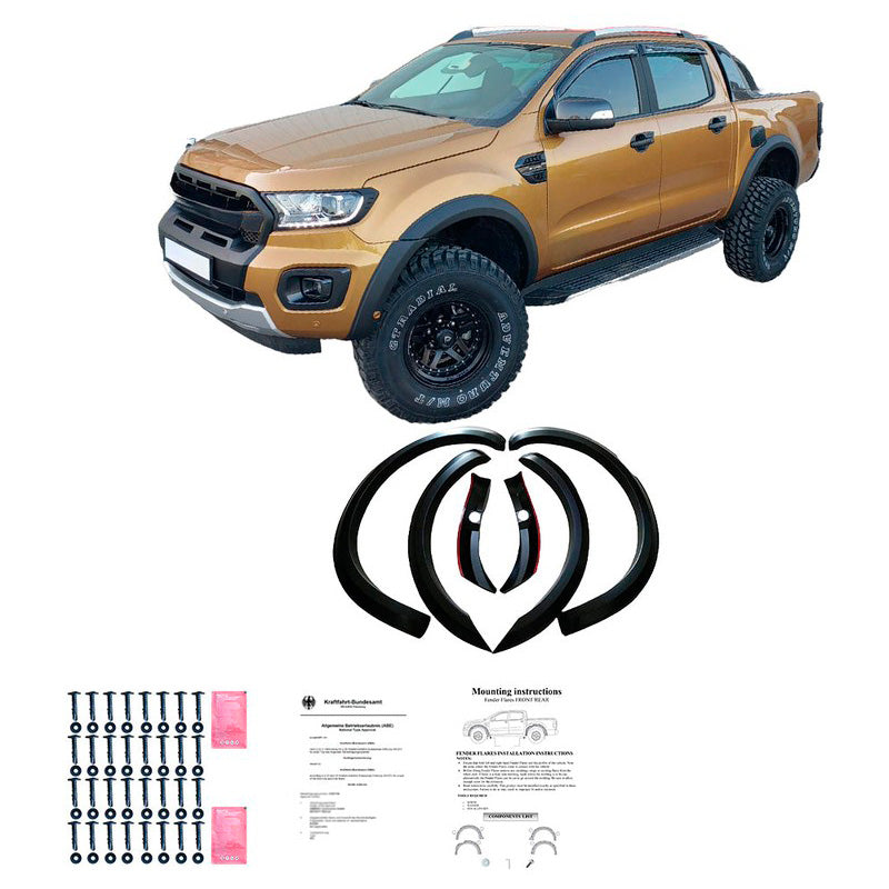 Oneway Satz Kotflügelverbreiterungen passend für Ford Ranger T8 2019-2022 (mit Klebeband) - Mattschwarz