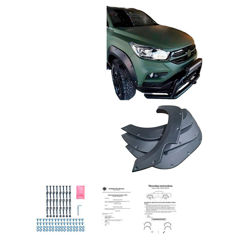 Oneway Satz Kotflügelverbreiterungen passend für SsangYong Musso Grand (Kurzer Radstand) 2018-2020 - Mattschwarz
