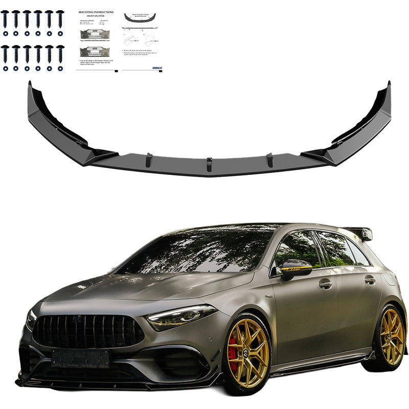 Oneway Frontspoiler passend für Mercedes A-Klasse (W177) A45 S Aero Pack 2019-2023 & FL 2023- - Schwarz glänzend
